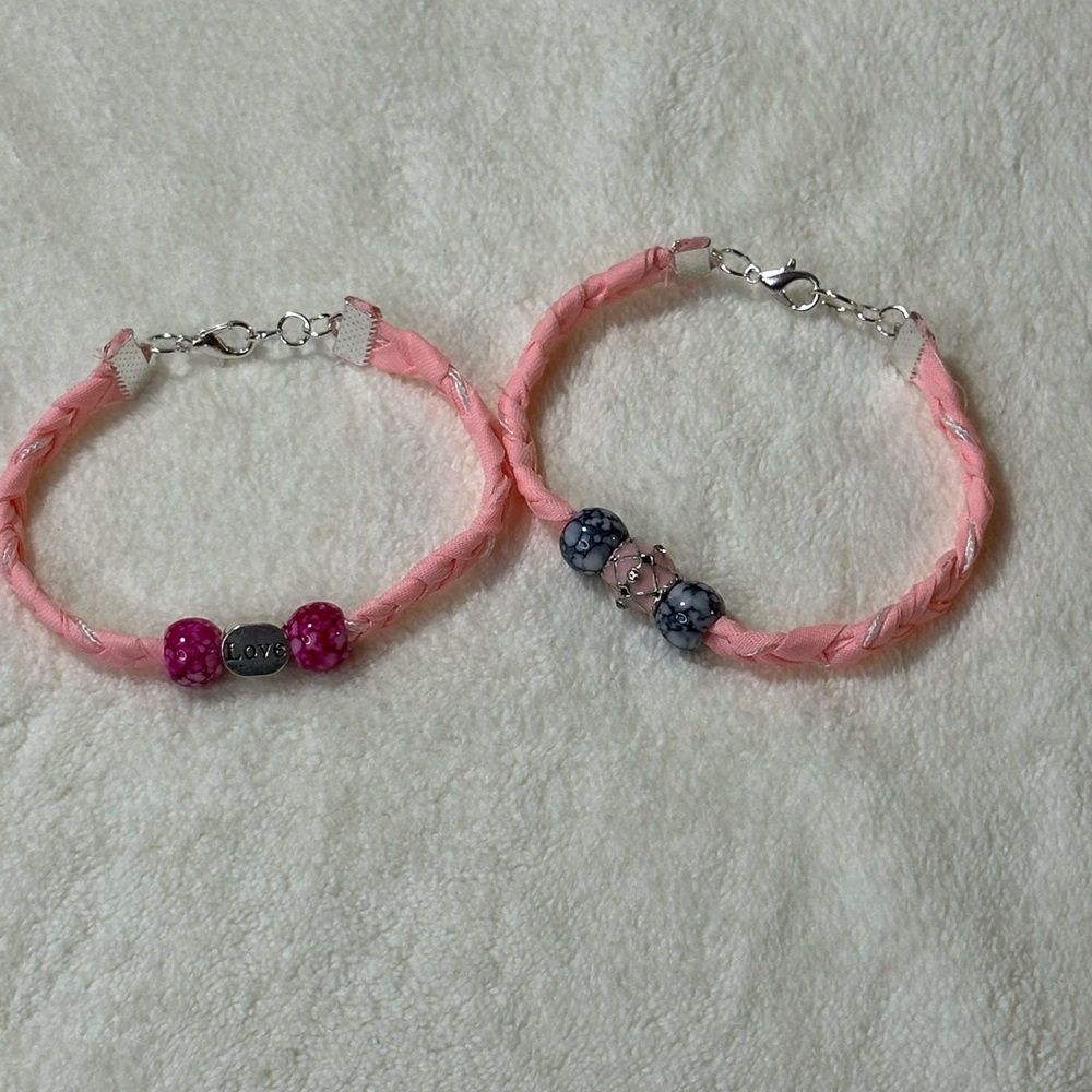 Hand Crafted Charming Pink and Gray Bracelet Set - Picture 2 of 9